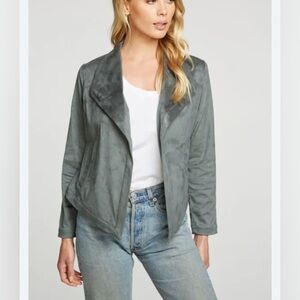 Chaser Faux Suede Long Sleeve Draped Open Front Jacket Gray Size S